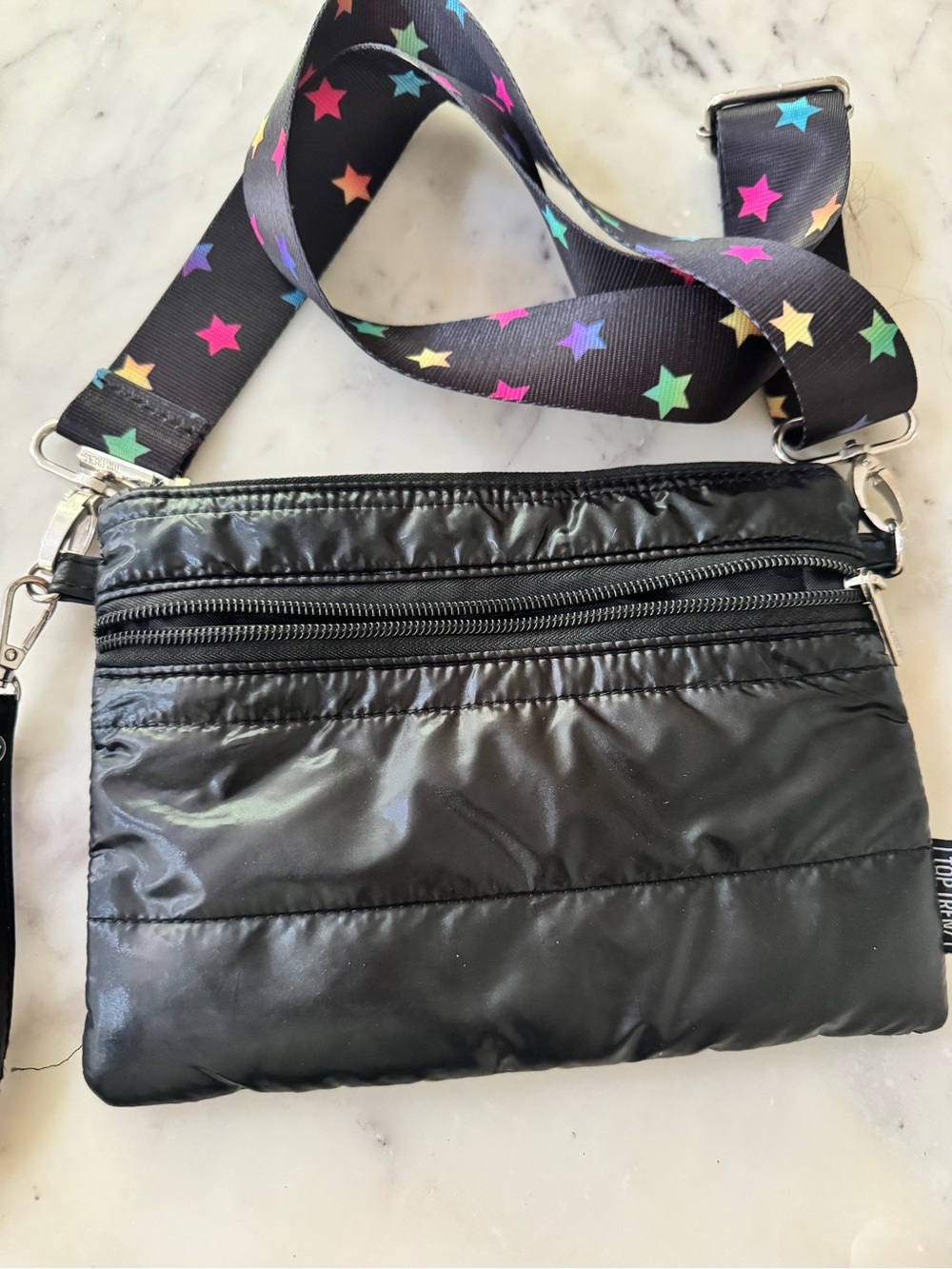 Black Crossbody Bag with Star Strap